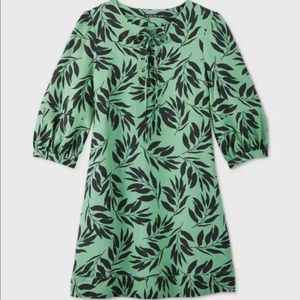 Who What Wear Lace Up Island Palm Dress Green L
